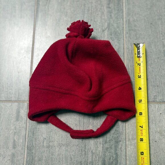 Baby Gap Fleece Pom Pom Beanie Velcro Chin Strap Red Size - Picture 5 of 7